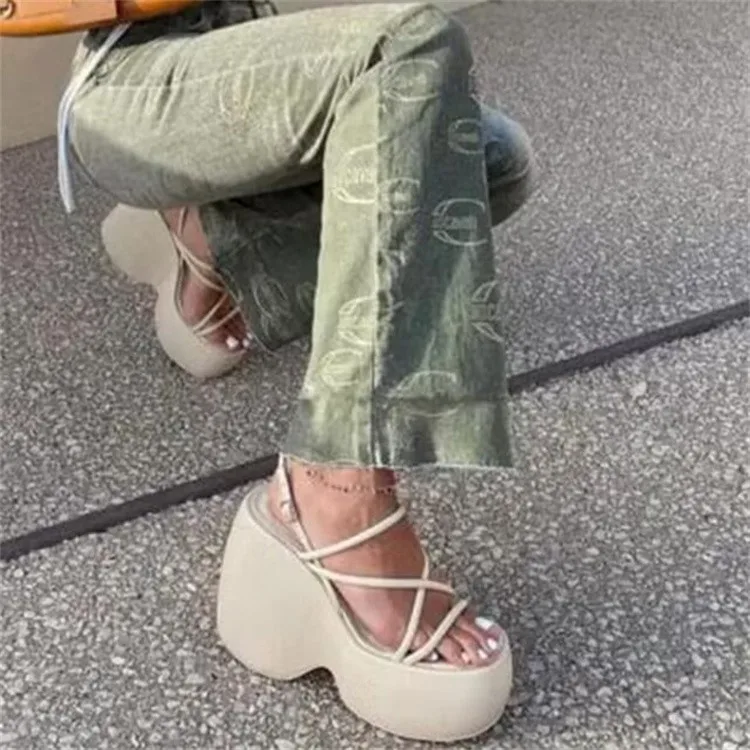 Summer Women Sandals Platform Heels Female Flipflop Wedges Shoes For Women High-heeled Gladiator Sandals Women Gothic Shoes 2023