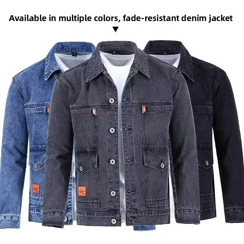 Retro Large Size Men's Denim Jacket Spring Autumn Workwear Multi-Pocket Durable Washed Loose Fit Long Sleeve Outerwear