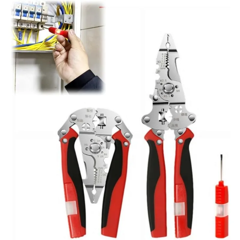 Foldable Wire Stripper Twister Voltage Tester Pliers with Measuring Pen for Electrical Test Cutting and Pulling Wires Set