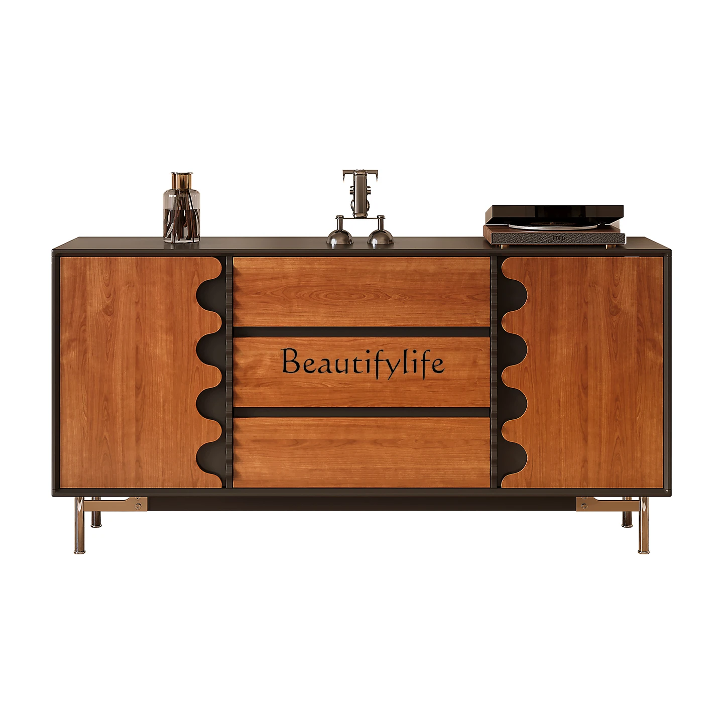 

French retro entrance cabinet living room storage boxwood teak solid wood storage cabinet