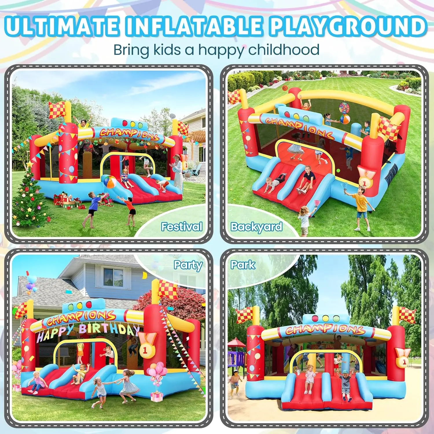 Casa de rebote inflable grande para niños grandes, abolladuras inflables al aire libre de 13 pies con soplador, aro de baloncesto doble, juego de pelota de lanzamiento,