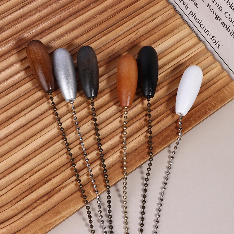 Iron + Wood Household Ceiling Fan Chain Pulls Wooden Pull Chain Pendant Rope Extension Pull Chain Easy Install Removal DIY