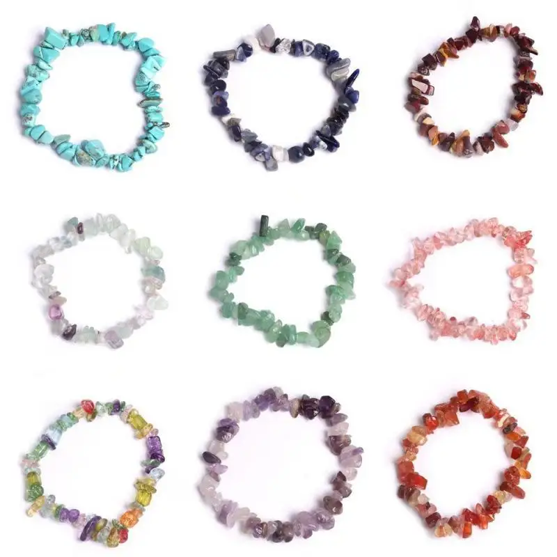 Natural Chakra Crystal Chip Bracelet Hand Woven Stress Reducing Healing Jewelry for Yoga Meditation Casual Daily Wear