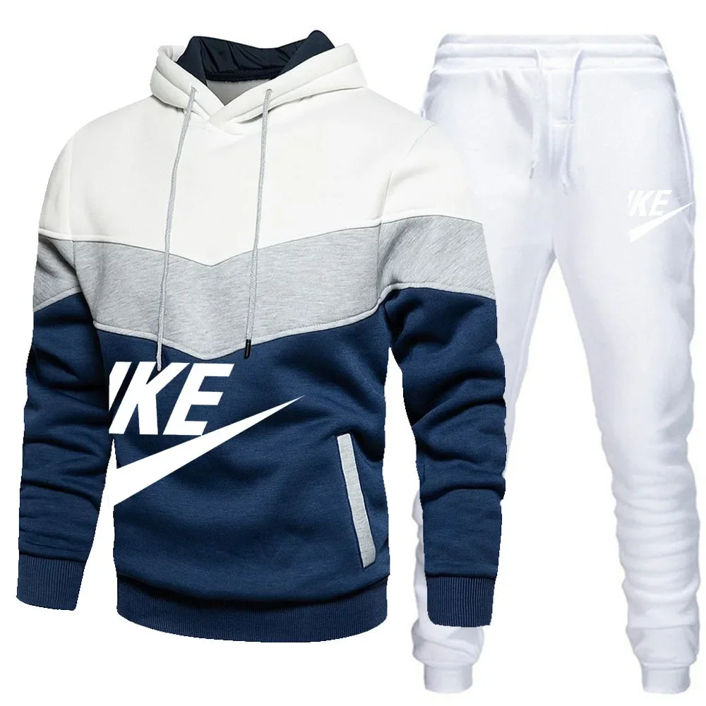 Conjunto de sudadera con capucha y pantalones de chándal para hombre, Jersey informal de 2 piezas, ajustado, hip hop, a la moda, otoño e invierno,