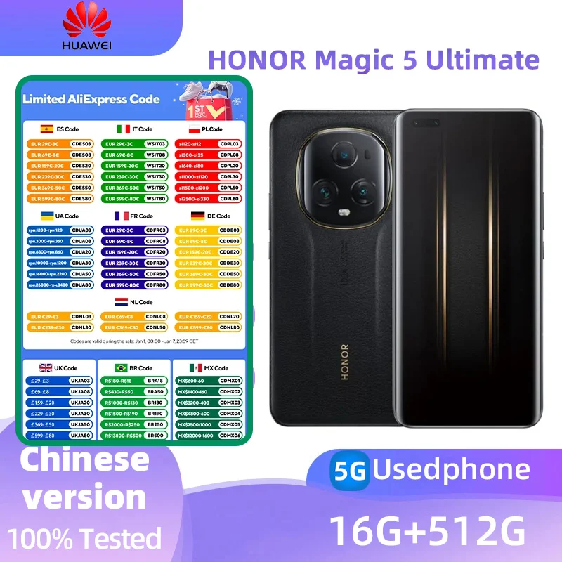 HONOR Magic 5 Ultimate Edition 5g 6.81inch Screen CPU Qualcomm Snapdragon 8 Gen2 66W Charge 50MP Camera  Android Used Phone