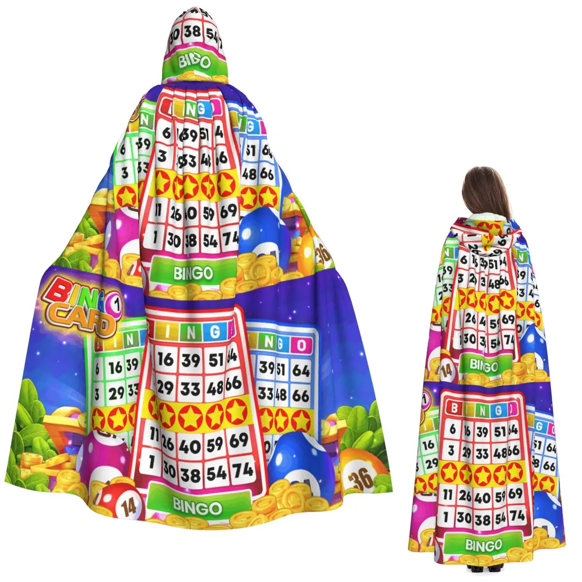 البنغو بطاقة وكرة طويلة مقنعين عباءة الساحرة القرون الوسطى زي تأثيري كيب هالوين مصاص دماء الكبار للجنسين