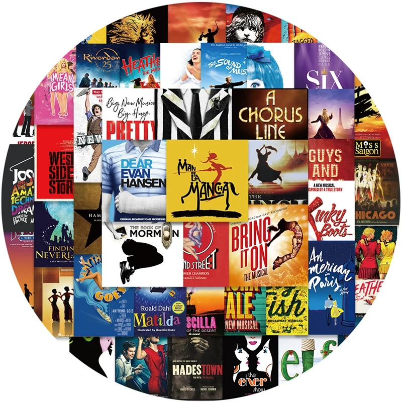 52PCS Broadway Musical Poster Home Decorative Graffiti Stickers Phone Fridge Skateboard Laptop Cartoon Anime Sticker Pack Kids