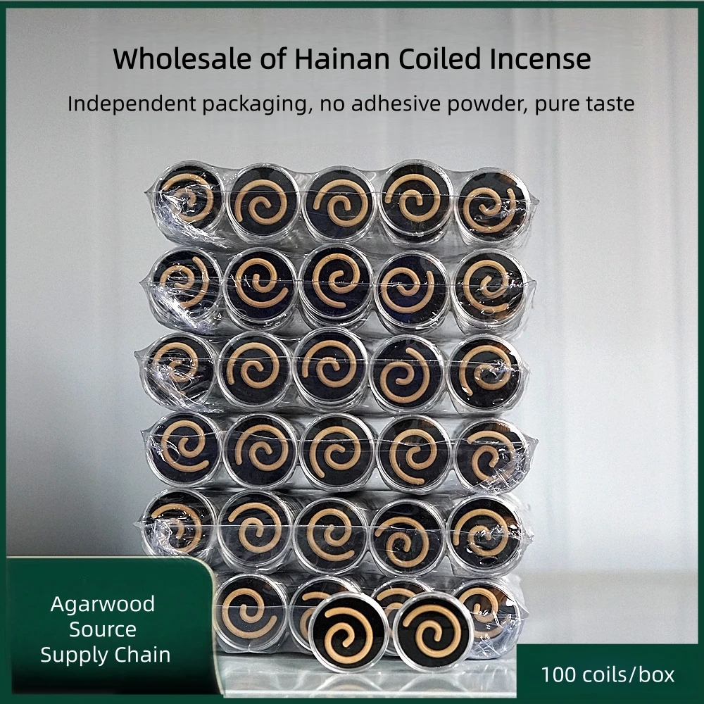 100 Pieces Stick-Free Hainan Agarwood Coil Incense - Portable Pack, Old-Material Quality, Home or Out Door Use, Oud Coil Incense