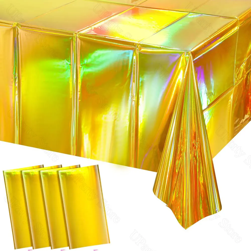 Iridescent Tableclothes Shiny Gold Hot Pink Laser Silver Disposable Holographic Table Cover for Christmas Birthday Party Decor
