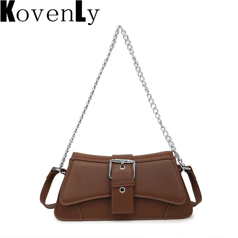 

Fashion Bags For Women Pu Leather Flap Shoulder Pack 2024 New Design Chain Crossbody Bag Solid Color Vintage Baguette Bag Trendy