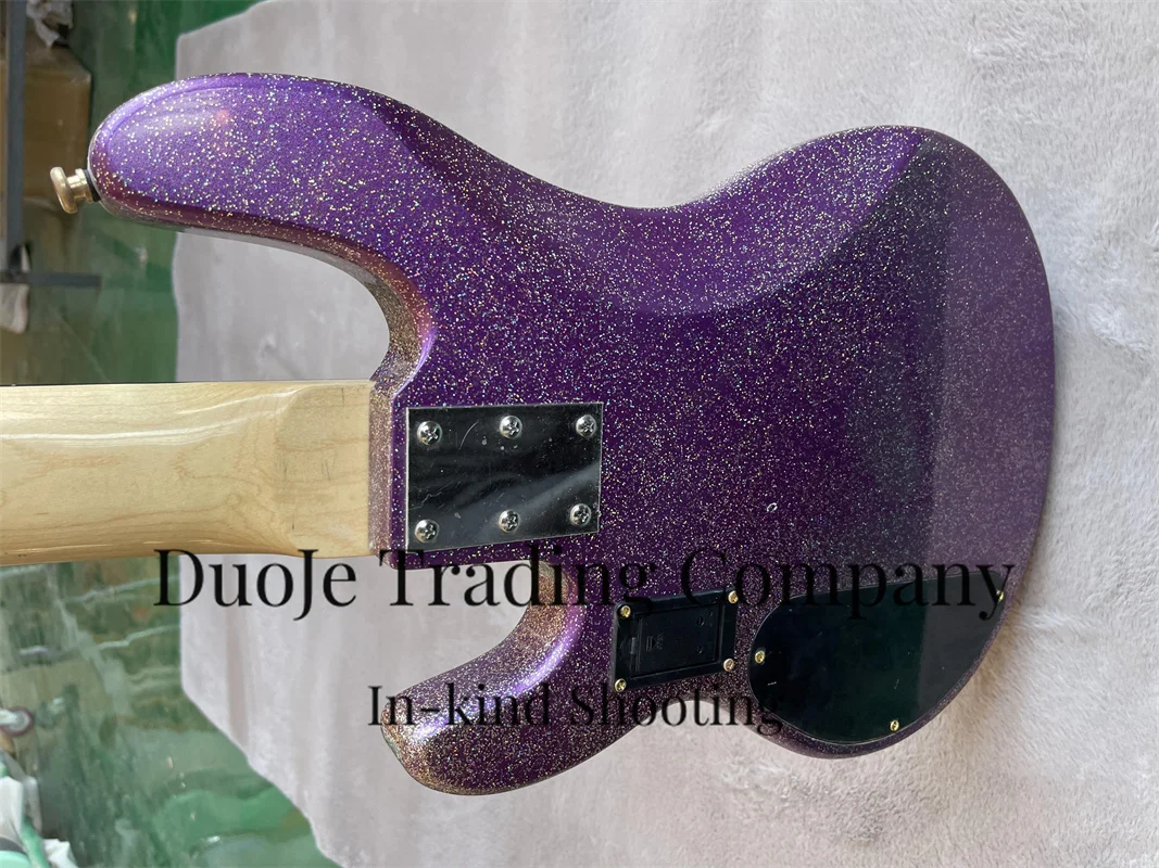 Purple Electric bass Glitter Particle body 5-string bass Rosewood fingerboard Purple square inlaid  white pearl pickup Active