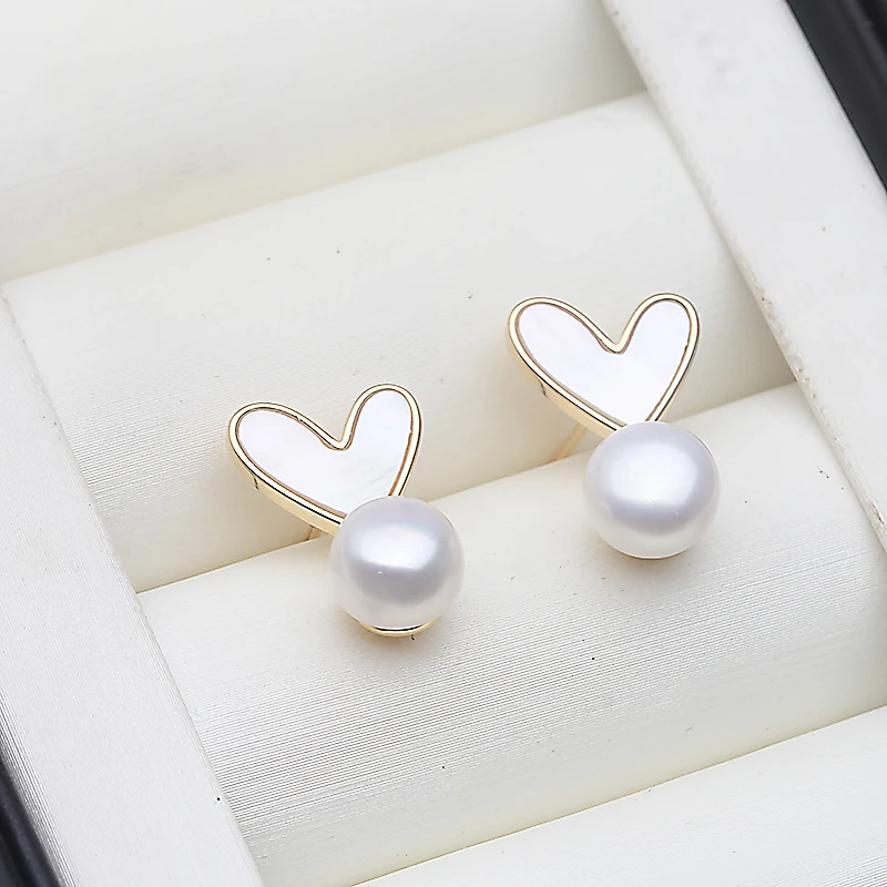 

Genuine Freshwater Natural Pearl Earrings Woman,Heart 925 Stud Earrings With Pearls Jewelry Wife Anniversary Gift Black White