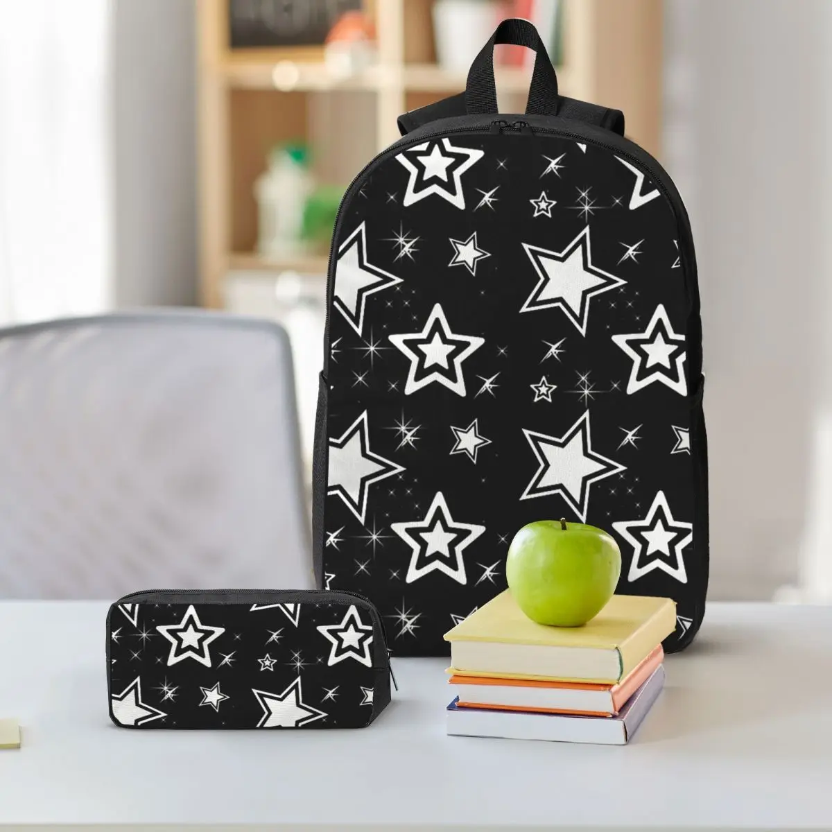 Star In Black Background Backpack Boys Girls BookBag School Bag Shoulder Bags 3ps Insulated Lunch Bag Pencil Case