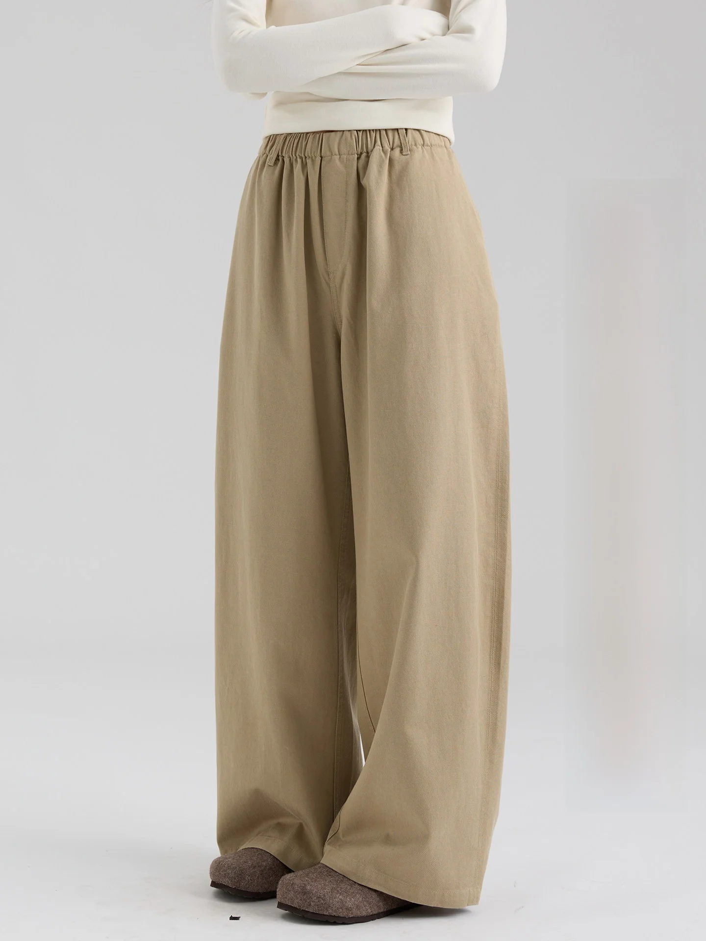 

Брюки женские с высокой талией, широкими штанинами, на резинке, повседневные, однотонные, стройнящие, фасон «нож», весна, новинка Sle Dwind2026