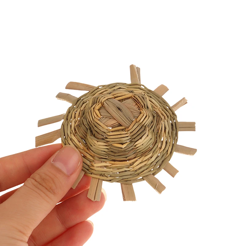 Dollhouse Miniature Woven Douli Grass Hat DIY Handmade Mini Hats Model For Dolls Dress Up Pretend Play Toys Accessories