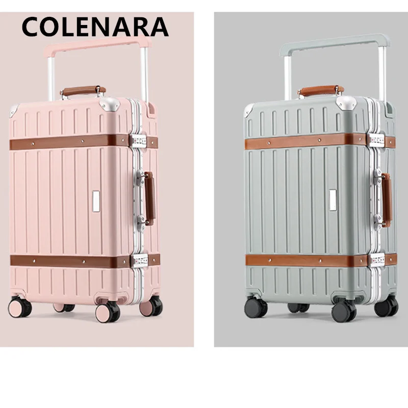 COLENARA جودة عالية 20 "24" 26 بوصة حقيبة الصعود صندوق الألومنيوم الإطار سعة كبيرة حقائب العربة بعجلات حقيبة سفر الأمتعة