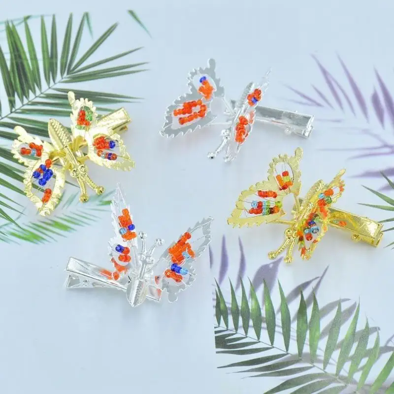 2 Stück modische Haarspangen mit Metallperlen in verschiedenen Farben, hohle Schmetterlingsform, für Damen und Mädchen, Haarschmuck, Haarklammer, Haaraccessoires. – Detail 9