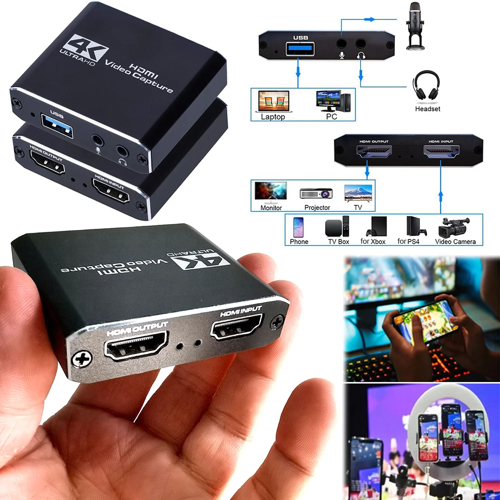 4K HDMI-Compatible Recorder Box Device 1080P 60Hz USB3.0 High-Definition Game Capture Device for Live Streaming Video Broadcast