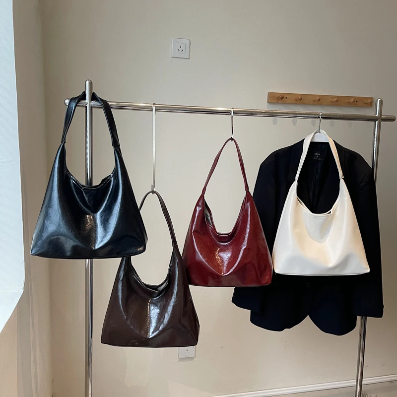 Soft PU Leather Underarm Bag Vintage Wine Red Ladies Shoulder Bag Commuter Large Handbag Women's Versatile Minimalist Tote Bag image 3