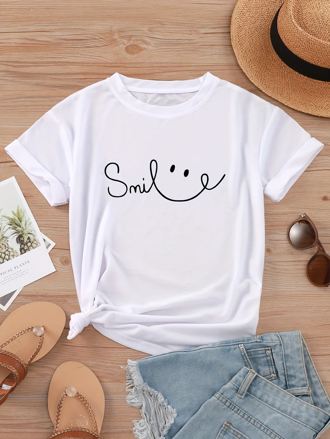 Letter Print Crew Neck T-Shirt, Casual Short Sleeve Top for Spring & Summer, Women's Clothing