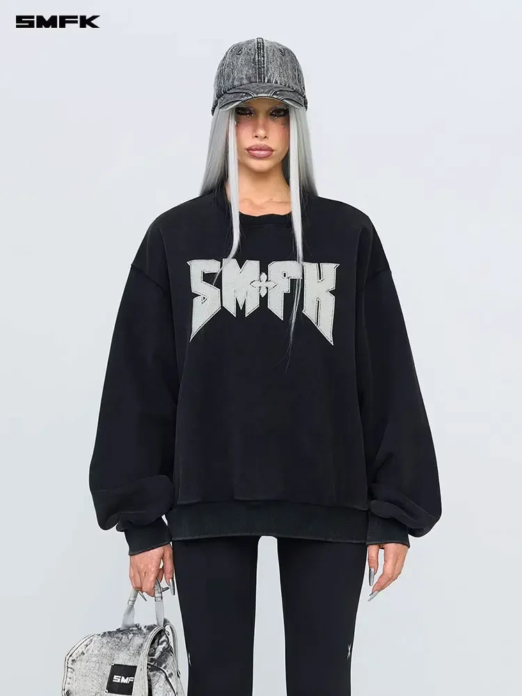 

SMFK Compass Hoodies Metal Vintage Wash Hooded Sports Oversized Pullovers for Women Printing Wide Body Versatile Casual Coat