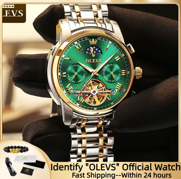

OLEVS Mens Automatic Watches Skeleton Tourbillon Mechanical Self Winding Luxury Dress Wrist Watch Waterproof Luminous Watch
