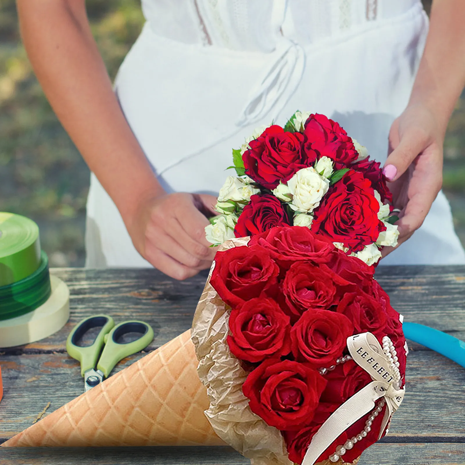 Bouquet Holder Foam - 10 Stück Dekorative Eiswaffel-Inspirierte Papierhülsen für