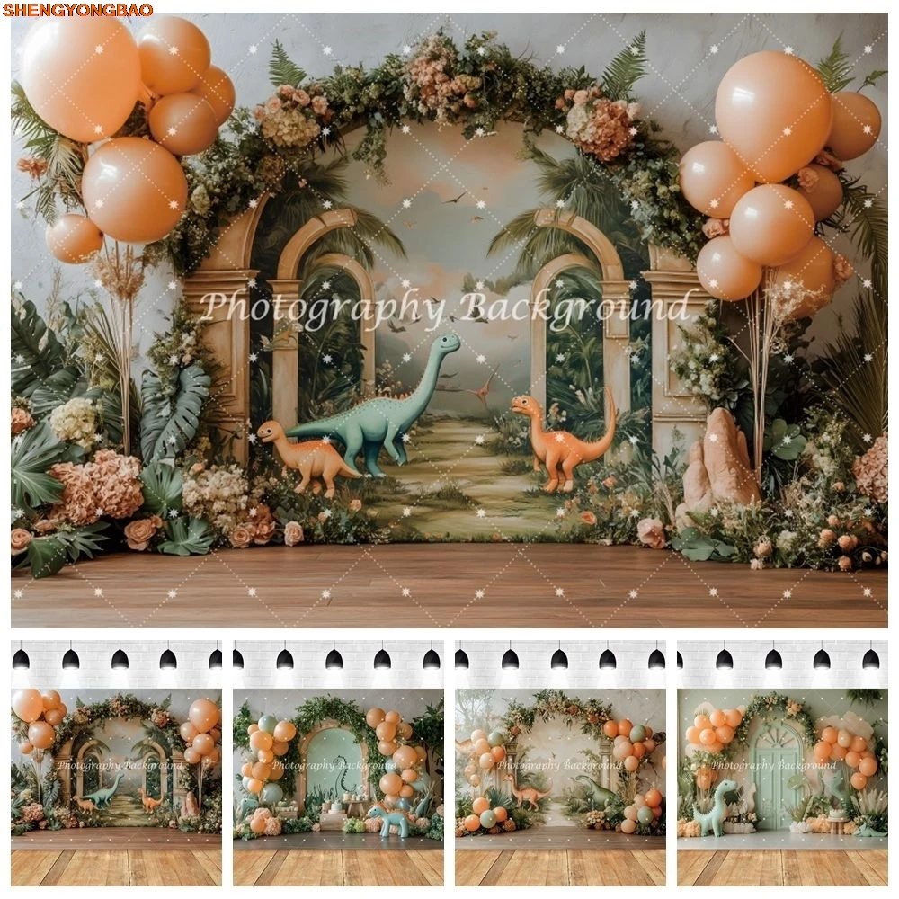 

Jungle Forest Dinosaur Baby 1st Birthday Photography Backdrop Balloons Cake Smash Portrait Decor Photo Background Photo Studio