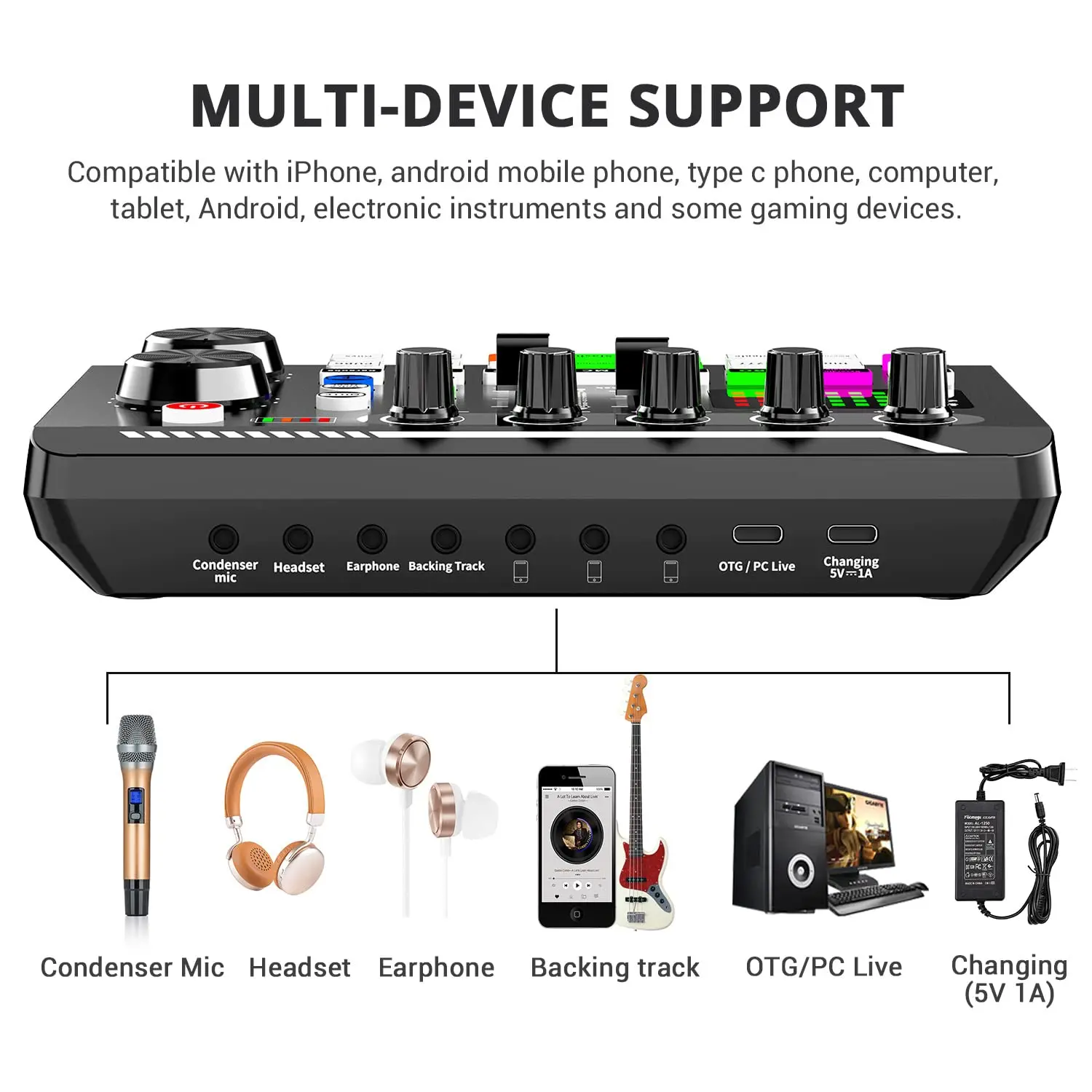 F998 Podcast Live Equipment Bundle, Professional Live Sound Card with Microphone Set Mixer Recording Studio Package Music Singin