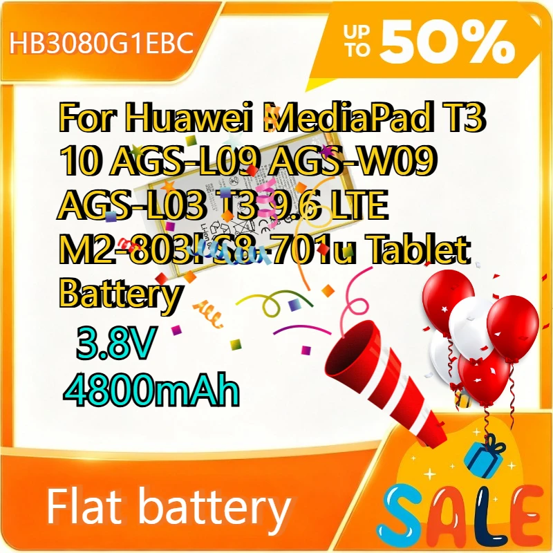 3.8V 4800mAh HB3080G1EBC  for Huawei MediaPad T3 10 AGS-L09 AGS-W09 AGS-L03 T3 9.6 LTE M2-803l S8-701u Tablet Battery