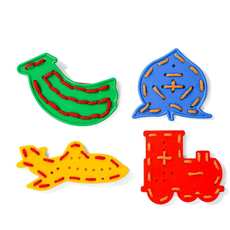 4pcs Montessori Preschool Lacing Boards Cute Animal Construction Puzzle Educational Toy Shape Color Sorter Pegboard Learning Toy