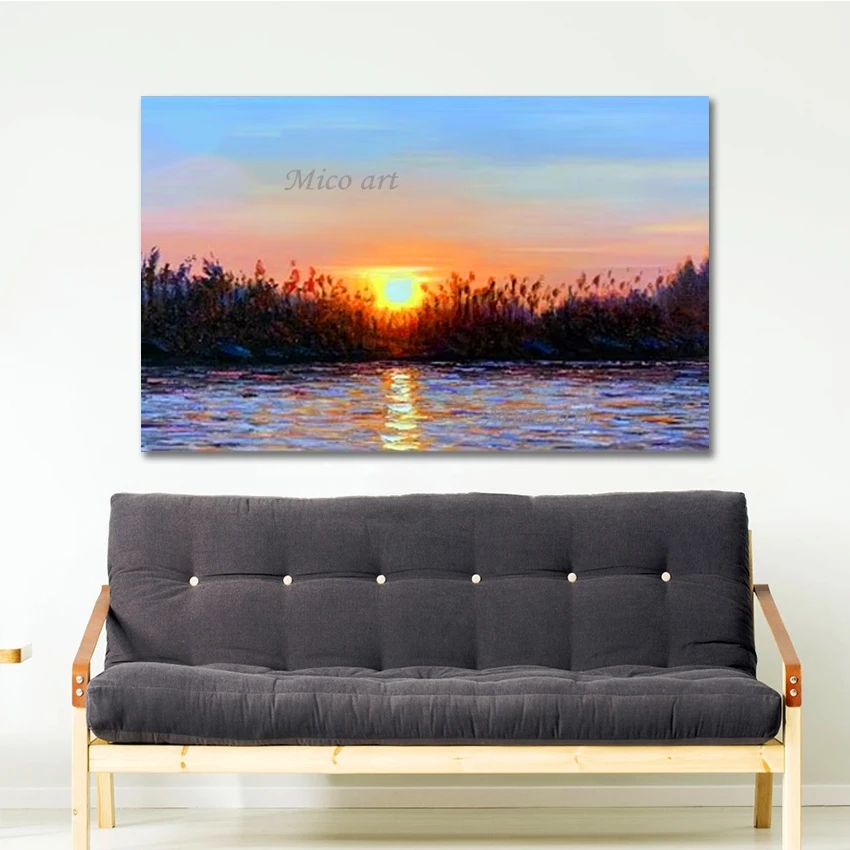 

Высокое качество, красивые пейзажи восхода солнца, картины маслом, безрамные, абстрактные произведения искусства ручной работы, холст, картина, декор стены