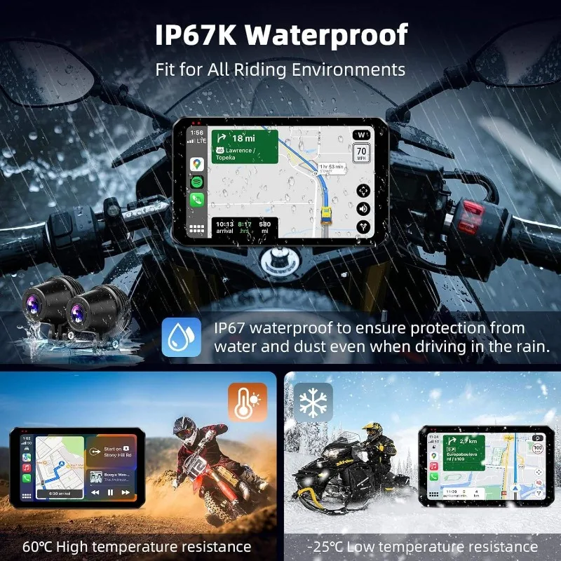 Waterproof 5.5" Motorcycle TPMS Screen Motobike Dashcam  Android Auto GPS Navigator Touch Screen Recorder view 5