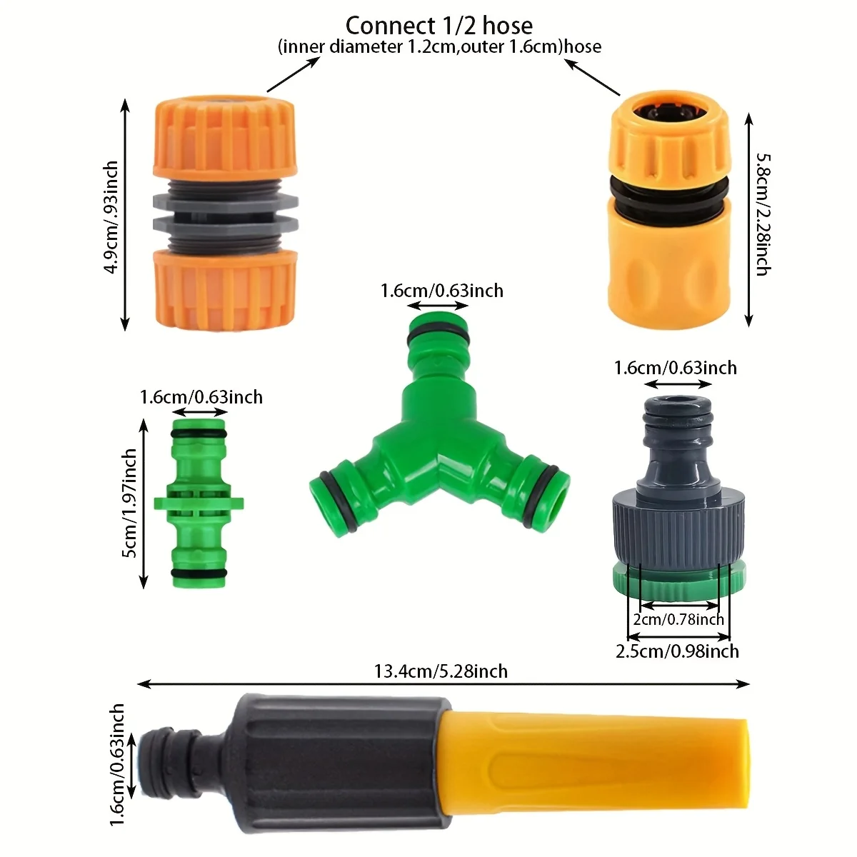 15pcs 1/ 2inch Quick Connect Hose Set with Water Gun Nozzle, Garden and Gardening Watering Quick Connector Accessories, suitable