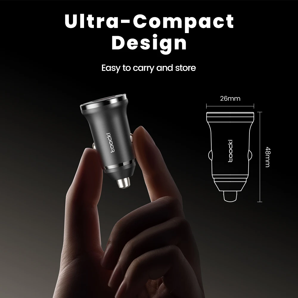 Toocki 30W Fast Charging Mini USB Car Charger PD3.0 QC3.0 Multi-Layer Protection USB Type C Car Phone Charger for iPhone Samsung