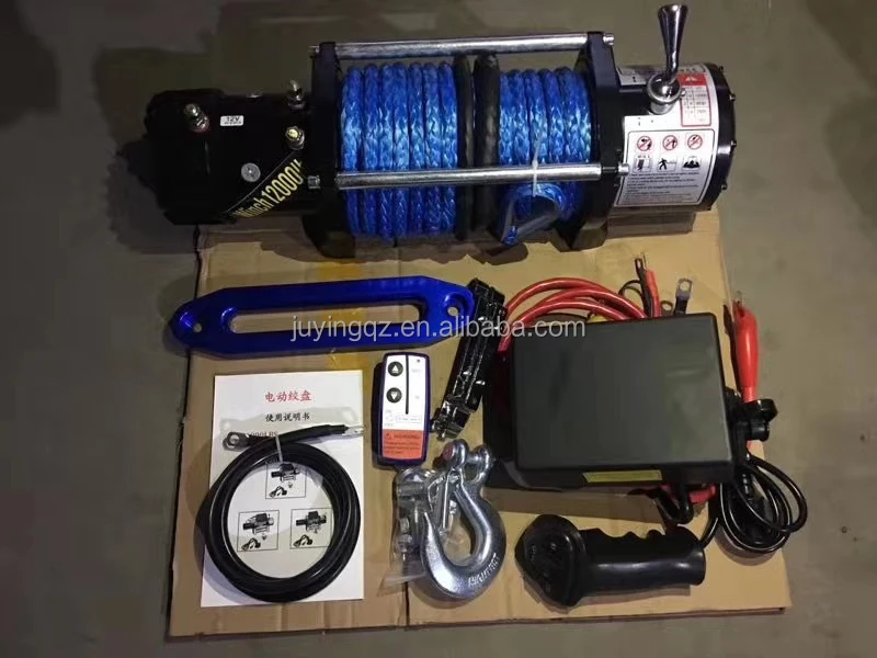 ونش كهربائي صغير 12 فولت 3000 رطل مع حبل أسلاك الفولاذ