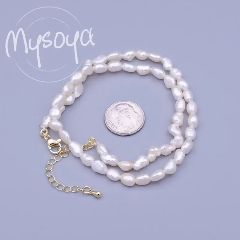 

MYSOYA White Baroque Freshwater Pearl Necklace 4-5mm With Gift Box, For Her/Him, Birthday/Wedding/Christmas/New Year