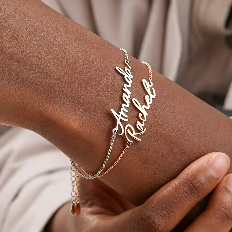 Woman Trend Personalized Name Bracelet Stainless Steel Personalized Nameplate Thin Link Bracelets Girlfriend Jewelry Birthday