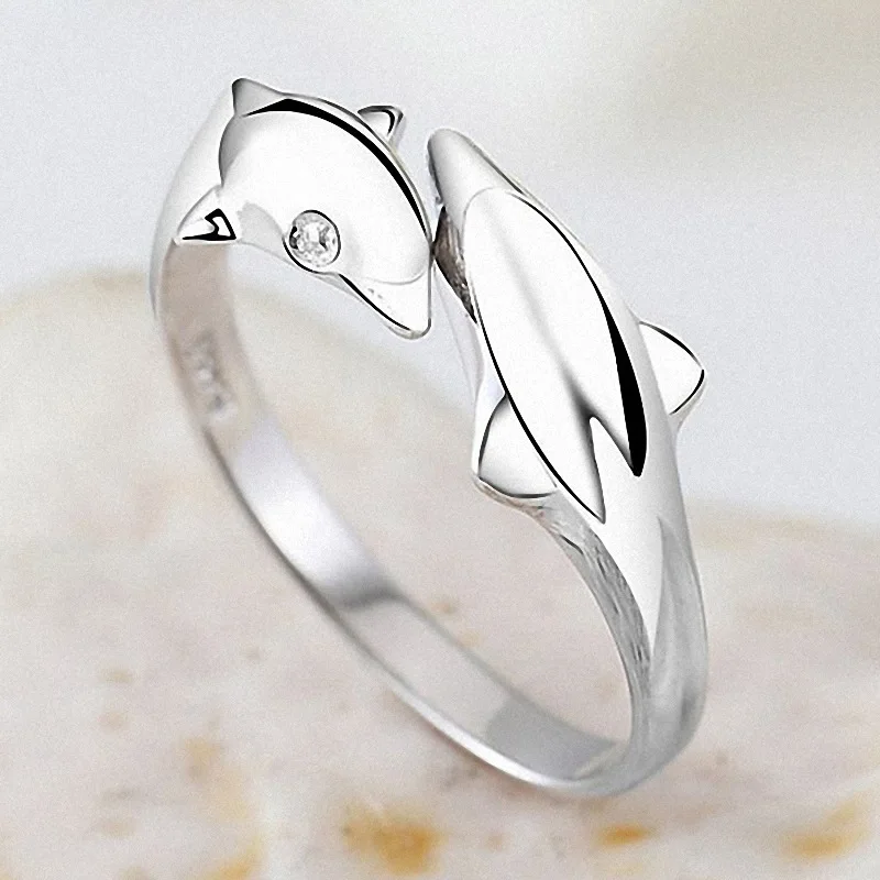 S925 Sterling Silver Ring Cute Dolphin Ring For Girls Fashion Jewelry Gifts