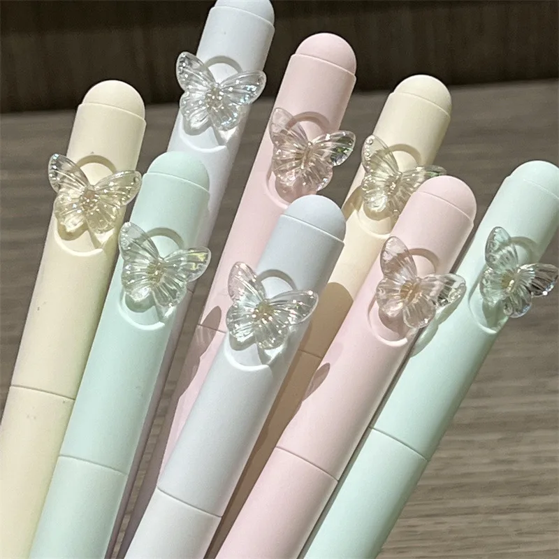 4Pcs/Set  Kawaii Gel Pen Aesthetic Butterfly Series 0.5mm Black Ink Writing Pen Student Stationery School Office Supplies