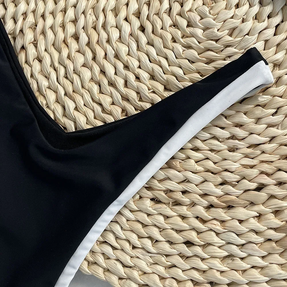 Seksowne czarne białe patchworkowe bikini 2025 kobiet Halter Push Up stringi strój kąpielowy brazylijski strój kąpielowy plażowy mikro stroje kąpielowe Biquini