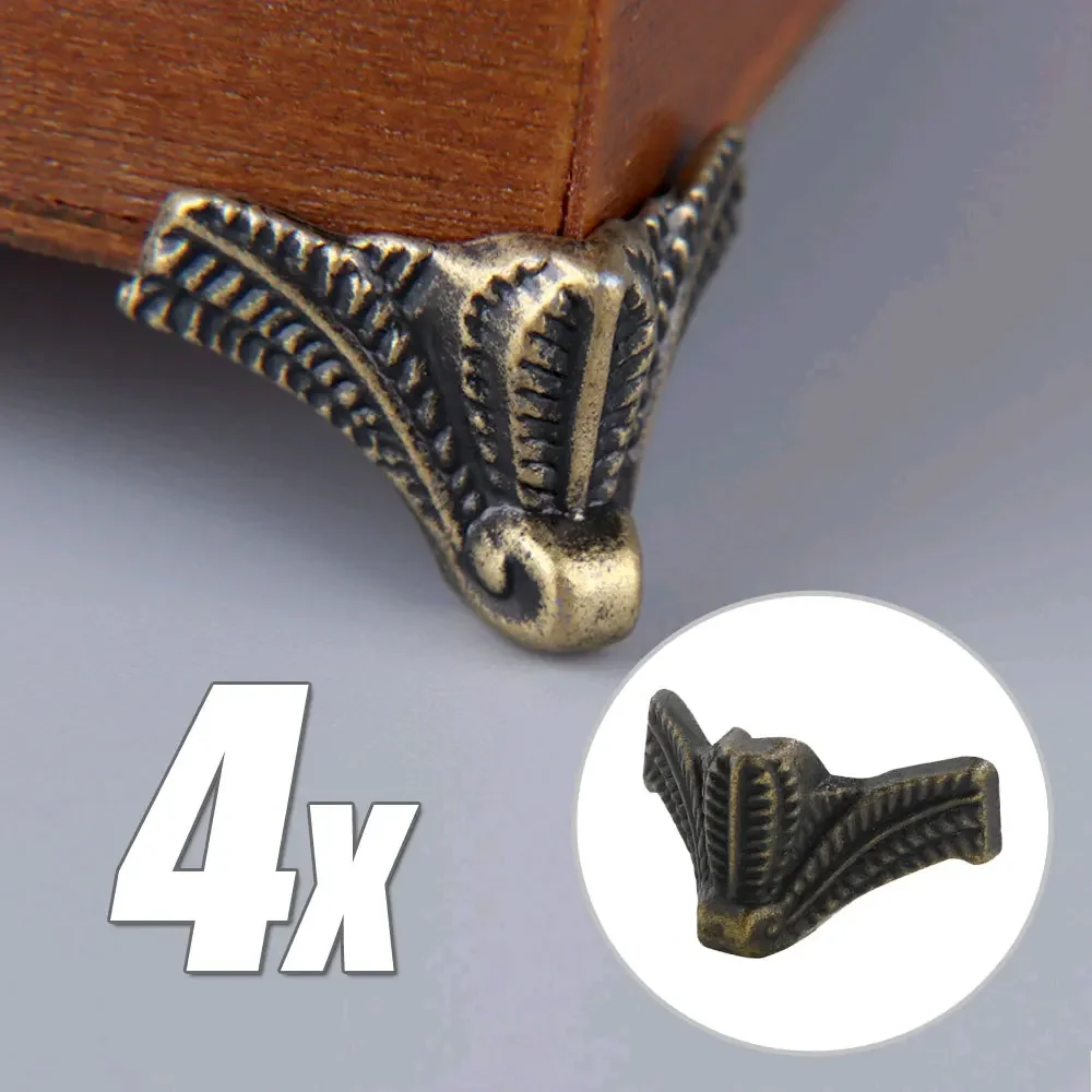 

4Pcs New Fashion Antique Corner Protector Bronze Chest Box Wooden Case Decorative Feet Leg Metal Corner Bracket Hardware Bracket