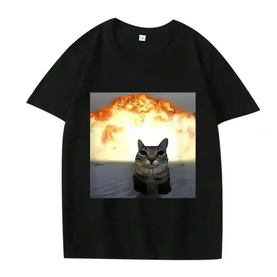 Retro Funny Ibuprofen Meme Whimsical Cat Explosion Graphic T Shirt Summer Fashion Suitable For Men,Women 100% Cotton Trendy Y2K Short-Sleeve Tee-Soft, Quick-Drying, Moisture-Wicking, Great Gift for Christmas or Halloween.