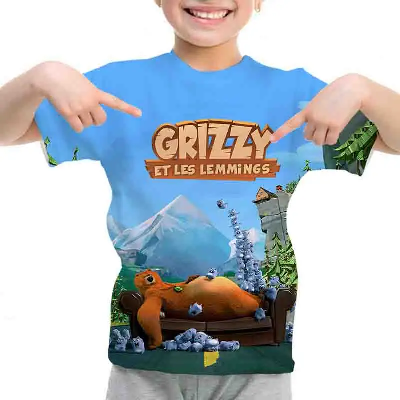 Grizzy And The Lemmings T-shirts Children Cartoon 3D T Shirts Camiseta Boys Girls Teens Toddler T shirts Summer Kids Tee Tops