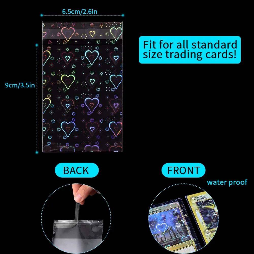 100 Stück 65 x 90 mm wiederverschließbare Hüllen PKM/PTCG/Sammelkarten-Schutzfolie, perfekt für Schmuck/Andenken, Aufbewahrung/Foto/Idol-Karte