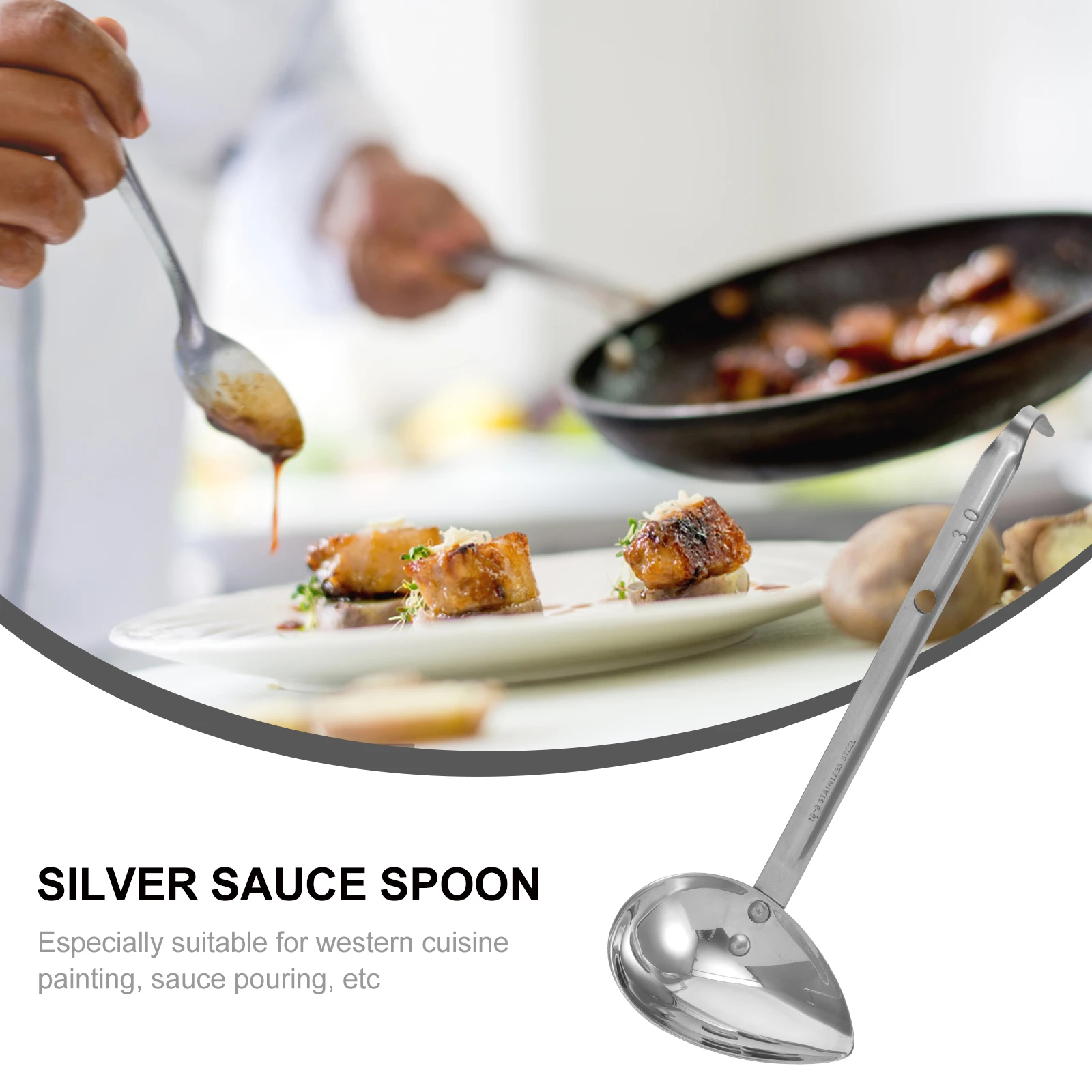 

Sauce Drizzle Spoon Unique Cutlery Stainless Steel Chef Tool Elegant Kitchen Decor Extended H Easy Clean Silver Soup Spoon