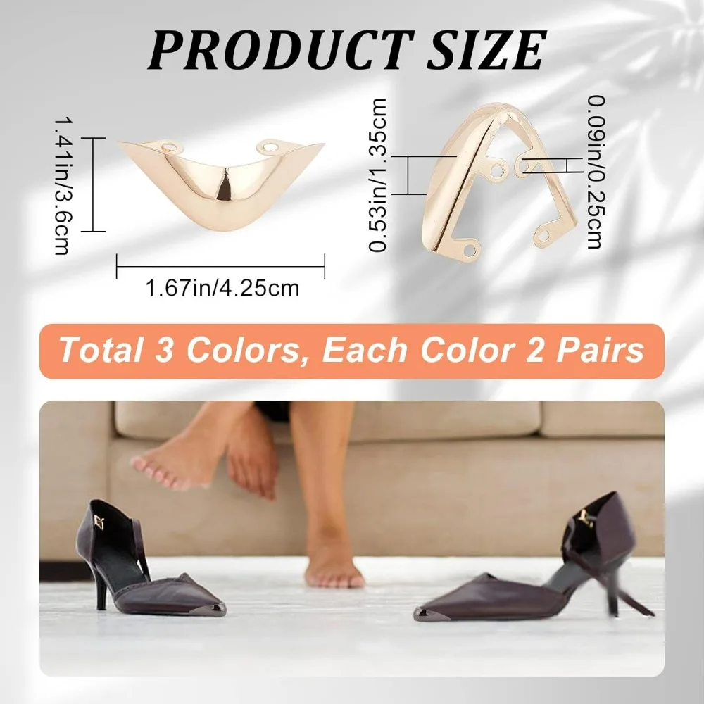 6PCS 3 Colors Metal Shoes Pointed Protector Hollow High Heel Toe Cap Elegant High Heel Tip Cover Durable Shoes Tips Cap for Shoe