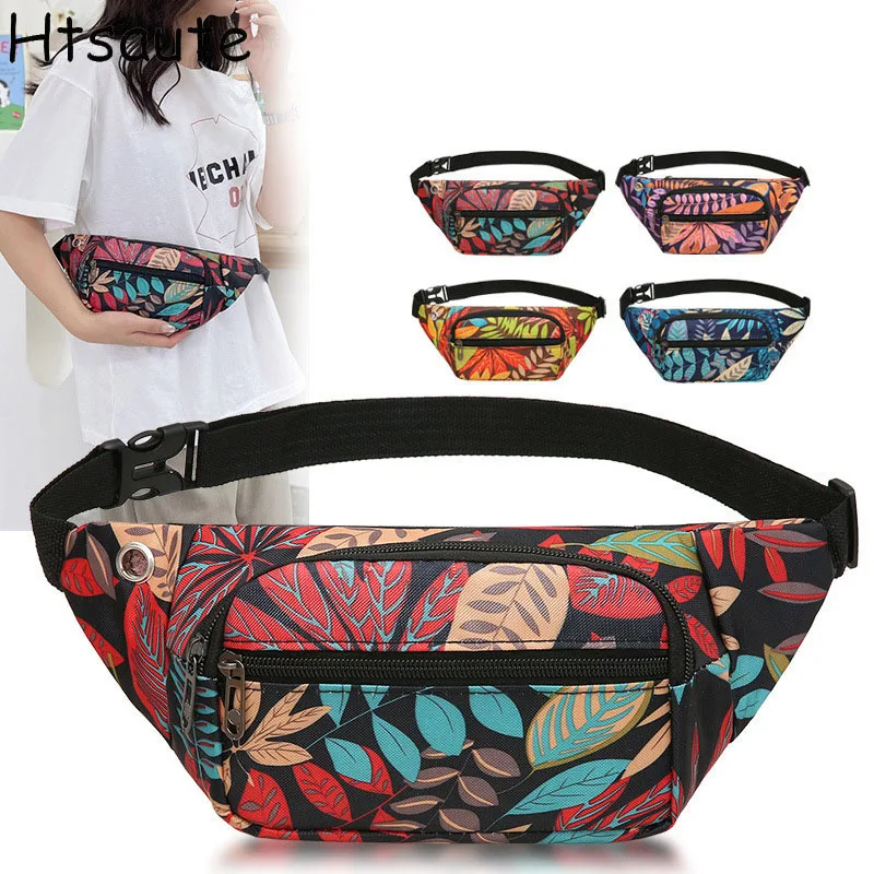 

Crossbody Bag for Men Women Adjustable Long Strap Bum Bag Oxford Leaves Printed Chest Bag Zipper Fanny Pack for Travel Workout