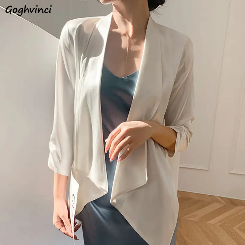 

Sun-proof Blazers Women Loose Solid Vintage Summer Elegant Office Lady Casual Breathable Outwear Thin Harajuku Mujer Daily 2023