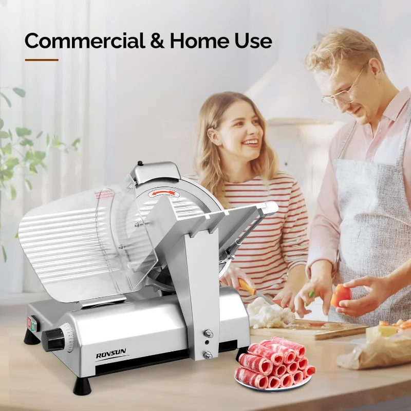 ماكينة تقطيع اللحوم التجارية ROVSUN مقاس 12 بوصة، ماكينة تقطيع اللحوم الكهربائية بقدرة 270 وات، ماكينة تقطيع الطعام باللحم المجمد والجبن مع قابلة للتعديل